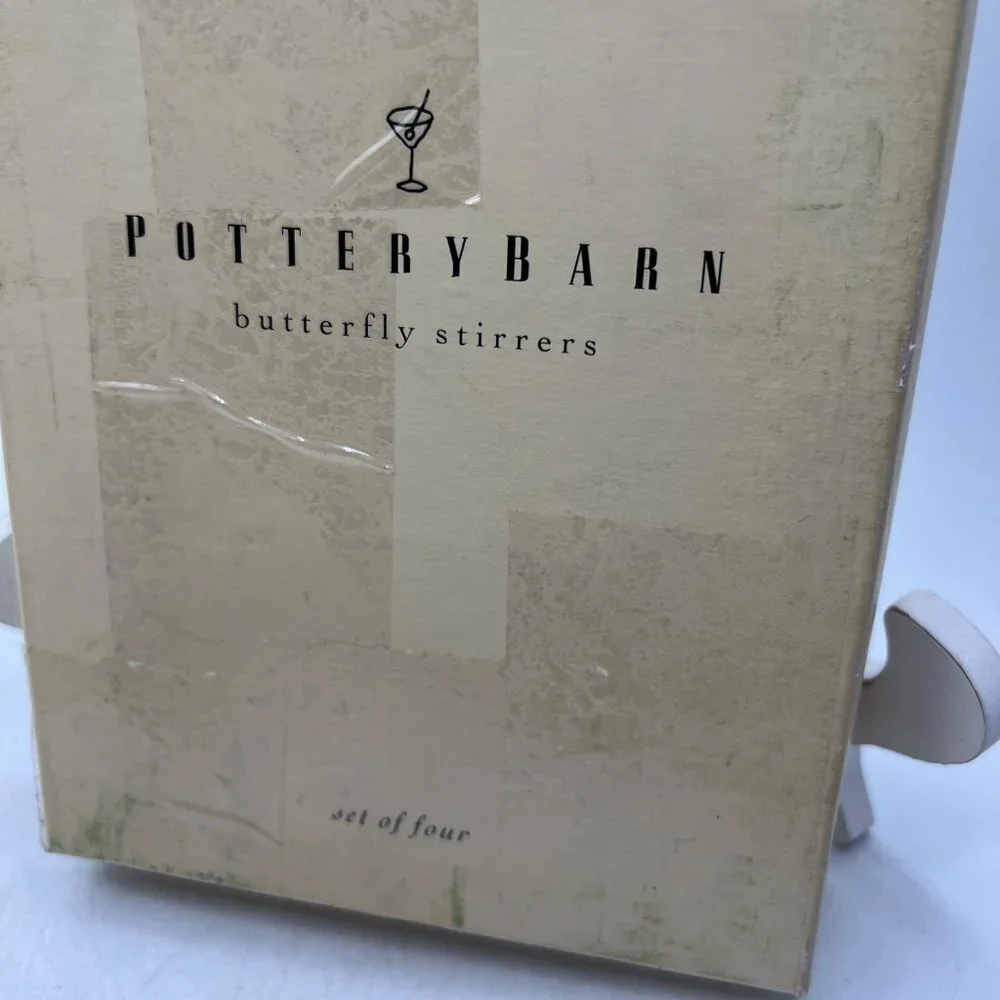 Pottery Barn Set Of 4 Butterfly Glass Cocktail Martini Picks In Box